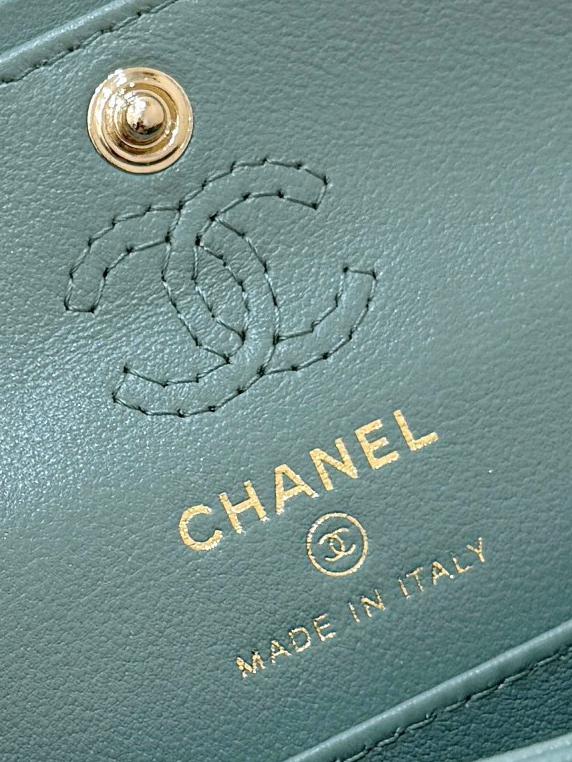25S CHANEL MINI CF BAG 12 IN MUTED TEAL LAMBSKIN HEART MODEL