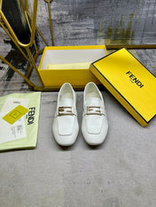 FENDI LOAFERS IN WHITE LAMBSKIN GOLD BUCKLE