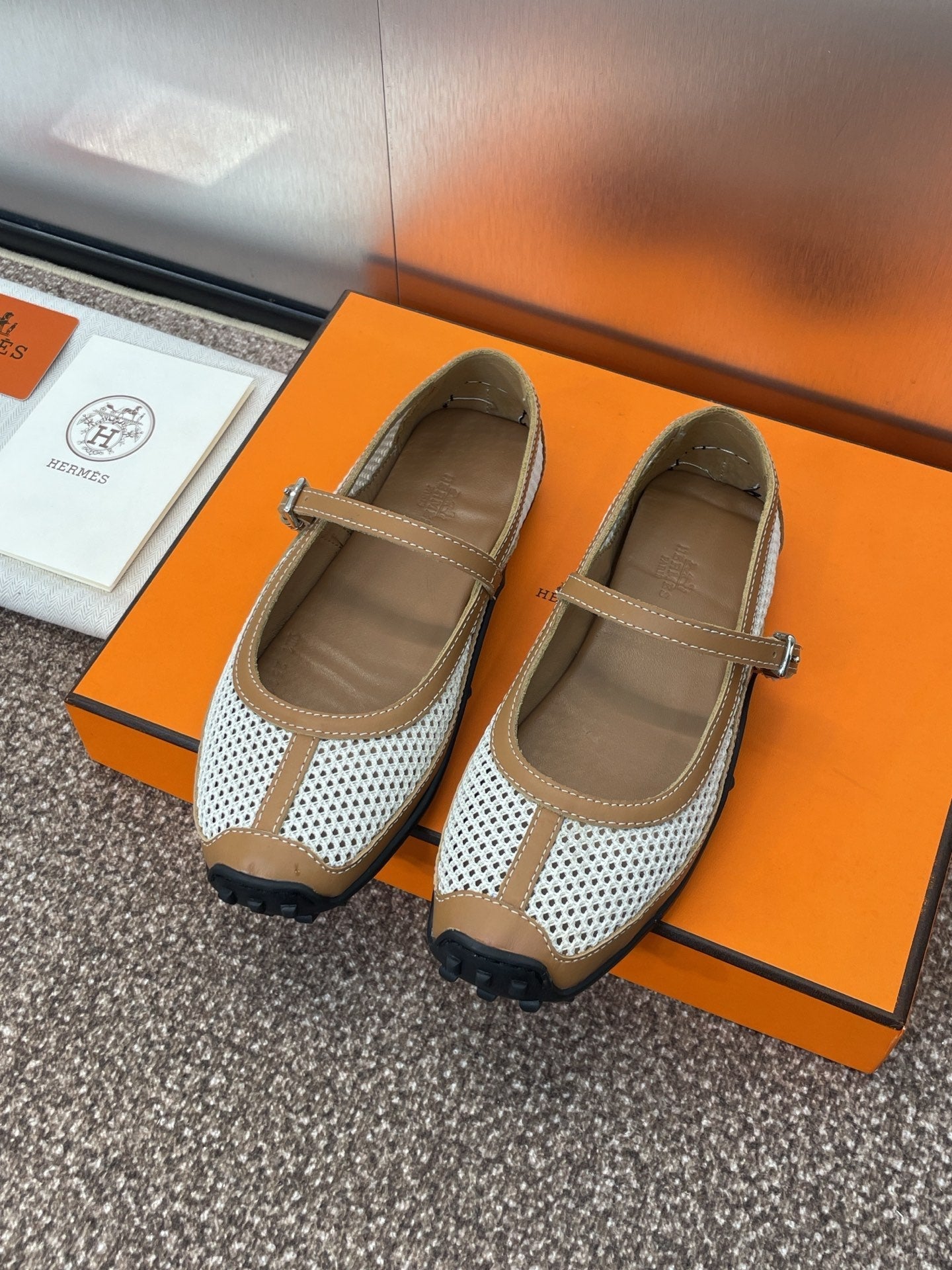 KICHU BALLET FLAT IN BRONZE BROWN CROCHET KNIT AND CALFSKIN