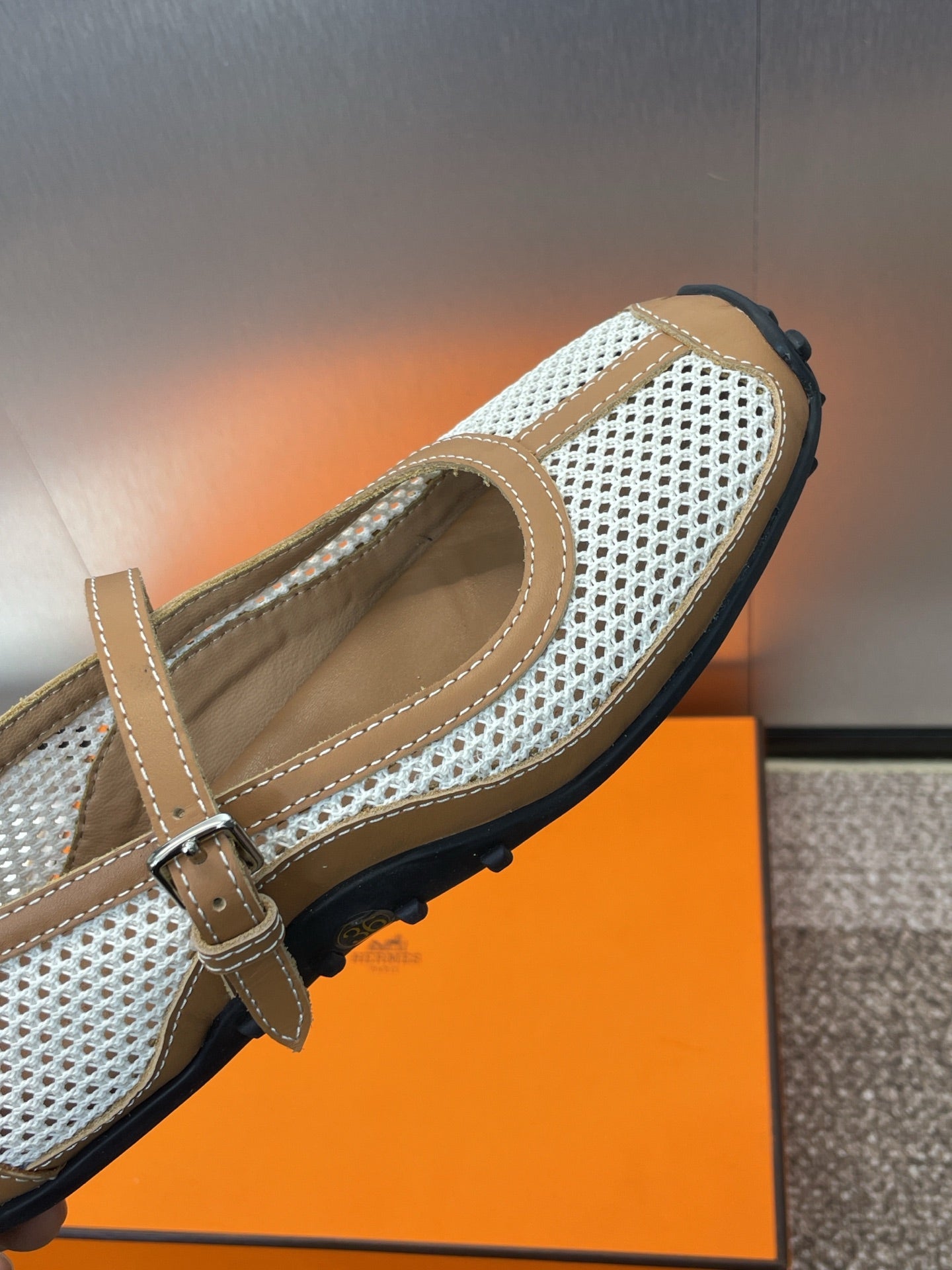 KICHU BALLET FLAT IN BRONZE BROWN CROCHET KNIT AND CALFSKIN