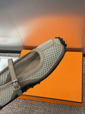 KICHU BALLET FLAT IN MOCHA BROWN CROCHET KNIT AND CALFSKIN