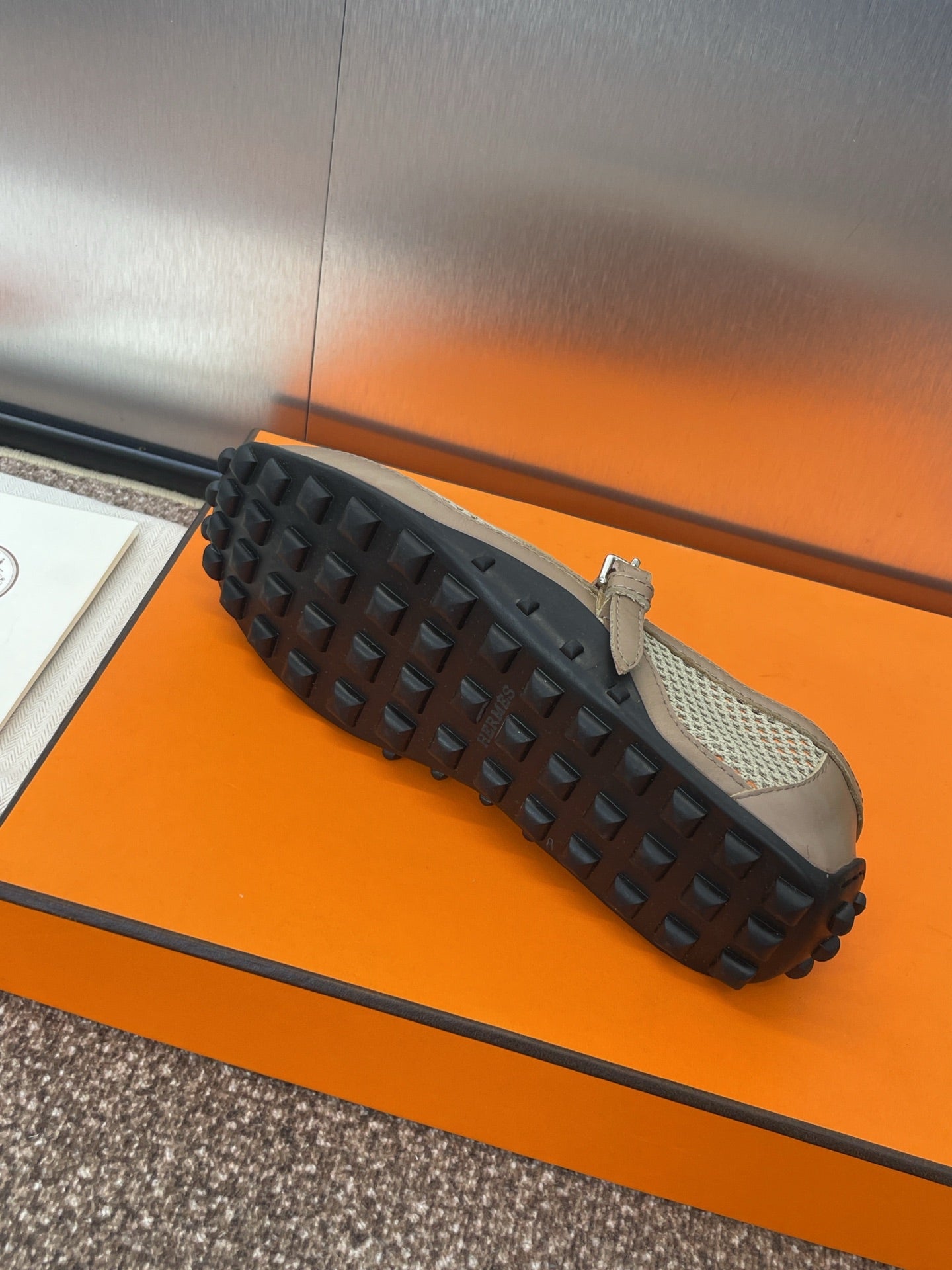 KICHU BALLET FLAT IN MOCHA BROWN CROCHET KNIT AND CALFSKIN