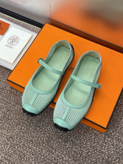 KICHU BALLET FLAT IN GREEN MINT CROCHET KNIT AND CALFSKIN
