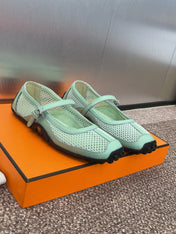 KICHU BALLET FLAT IN GREEN MINT CROCHET KNIT AND CALFSKIN