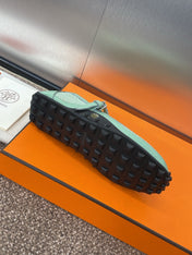 KICHU BALLET FLAT IN GREEN MINT CROCHET KNIT AND CALFSKIN