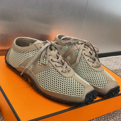 KIGA SNEAKER IN MOCHA BROWN CROCHET KNIT AND CALFSKIN