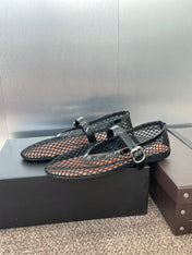 ALAIA MARY JANE FLAT 25S IN BLACK MESH CALFSKIN