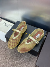 ALAIA MARY JANE FLAT 25S IN GOLD MESH CALFSKIN