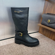 DIOR 25S D-TOWN BOOT 45MM IN BLACK CALFSKIN WITH EMBROIDERED CANNAGE MOTIF