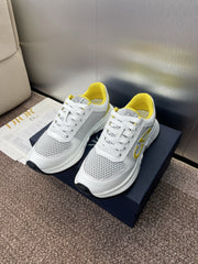 DIOR 25S D-RUN'N COUPLE SNEAKERS IN WHITE YELLOW CALFSKIN AND MESH