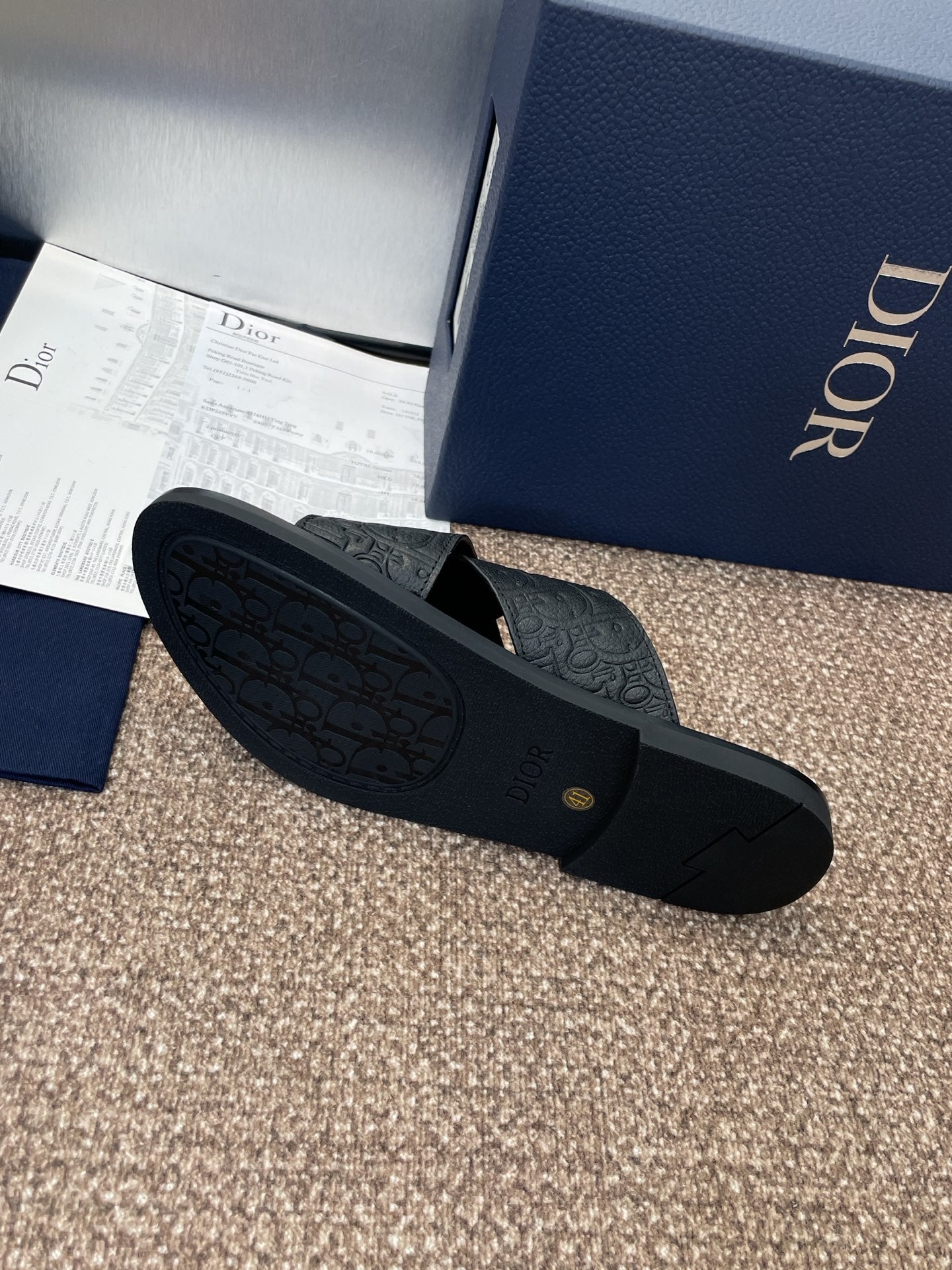 DIOR 25S ALIAS CROSS-STRAP SLIDES IN BLACK CALFSKIN