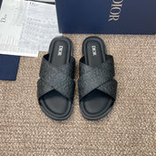 DIOR 25S ALIAS CROSS-STRAP SLIDES IN BLACK CALFSKIN