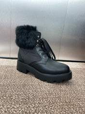 DIOR 25S D-MAJOR ANKLE BOOTS WICKER STYLE 35MM IN BLACK CALFSKIN AND CANVAS