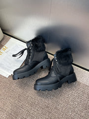 DIOR 25S D-MAJOR ANKLE BOOTS WICKER STYLE 35MM IN BLACK CALFSKIN AND CANVAS