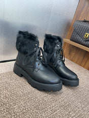 DIOR 25S D-MAJOR ANKLE BOOTS WICKER STYLE 35MM IN BLACK CALFSKIN AND FUR