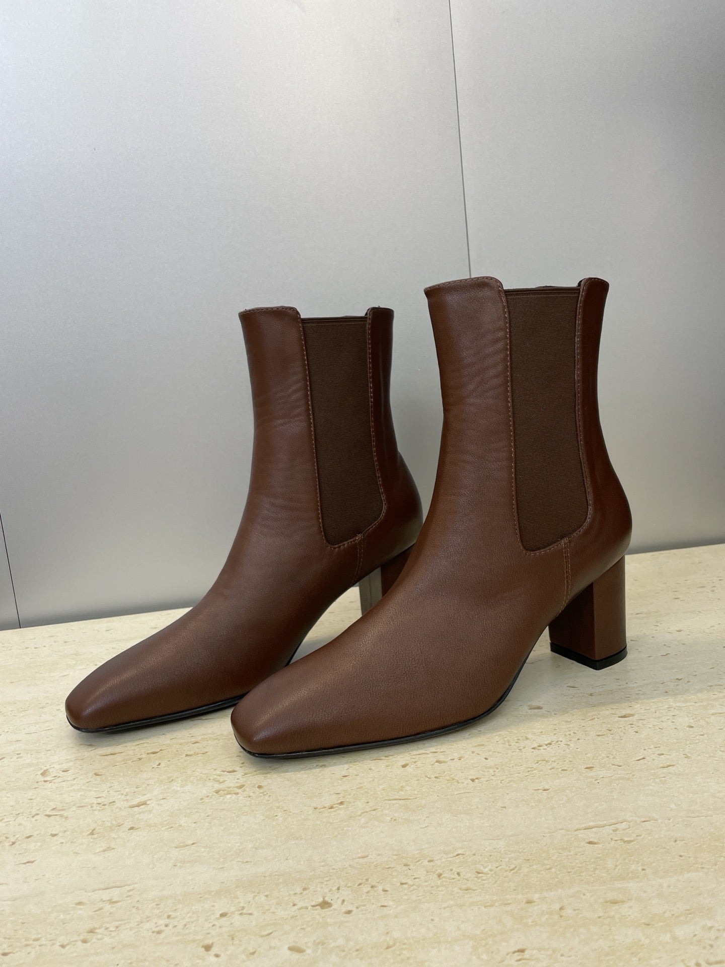 YSL 25S HEELED ANKLE BOOTS 70 MM IN DARK BROWN SMOOTH LAMBSKIN