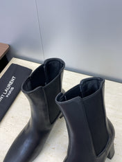 YSL 25S HEELED ANKLE BOOTS 70 MM IN BLACK SMOOTH LAMBSKIN