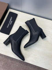 YSL 25S HEELED ANKLE BOOTS 70 MM IN BLACK SMOOTH LAMBSKIN