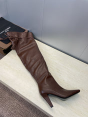 YSL 25S HIGH‑HEEL FRINGED MARTIN BOOTS 90 MM IN DARK BROWN LAMBSKIN