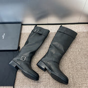 YSL 25S KNEE-HIGH BOOTS 30 MM IN BLACK LAMBSKIN WITH SILVER HARDWARE