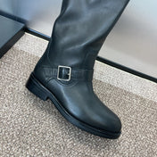 YSL 25S KNEE-HIGH BOOTS 30 MM IN BLACK LAMBSKIN WITH SILVER HARDWARE