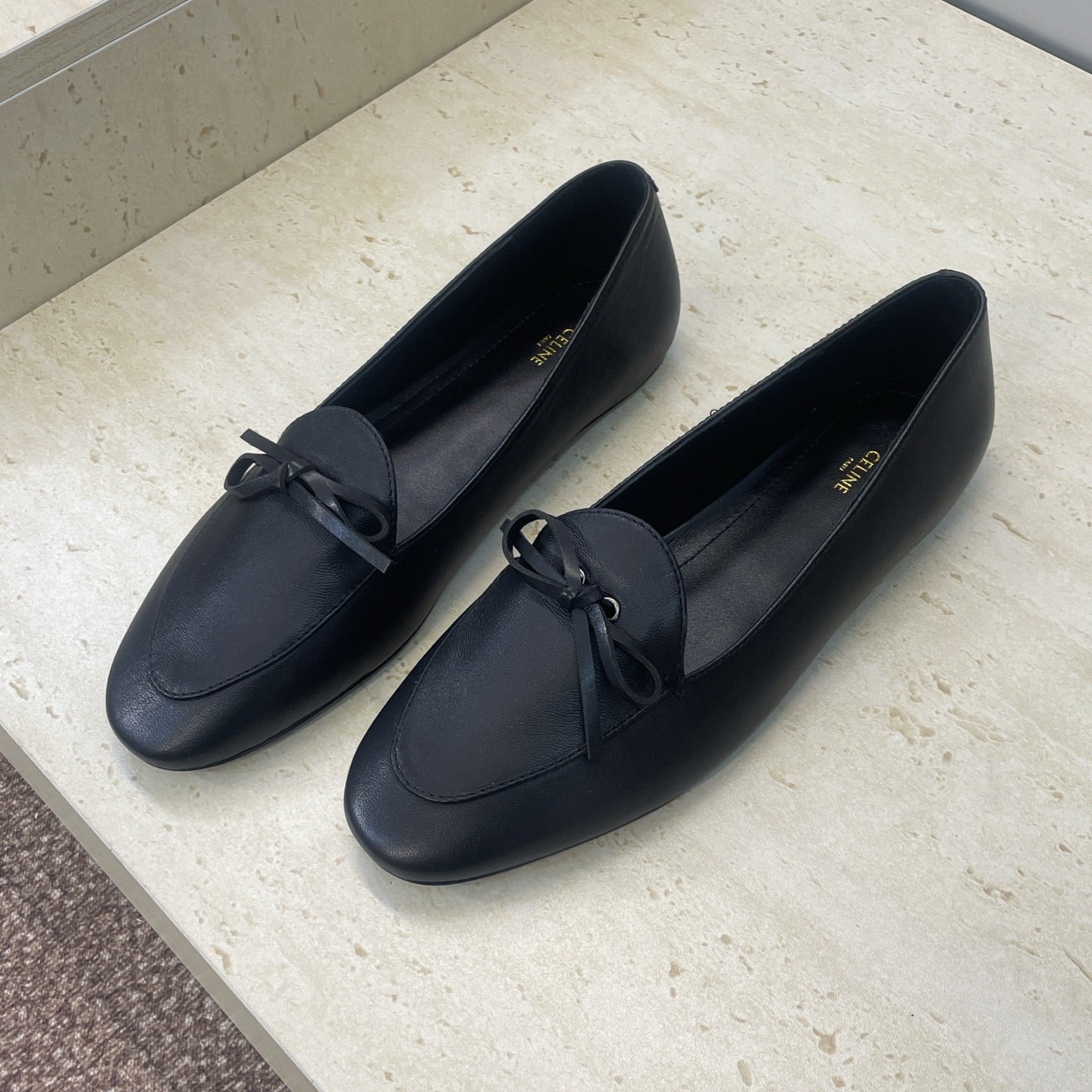 CELINE 26S BALLET FLATS IN BLACK LAMBSKIN WITH BOW