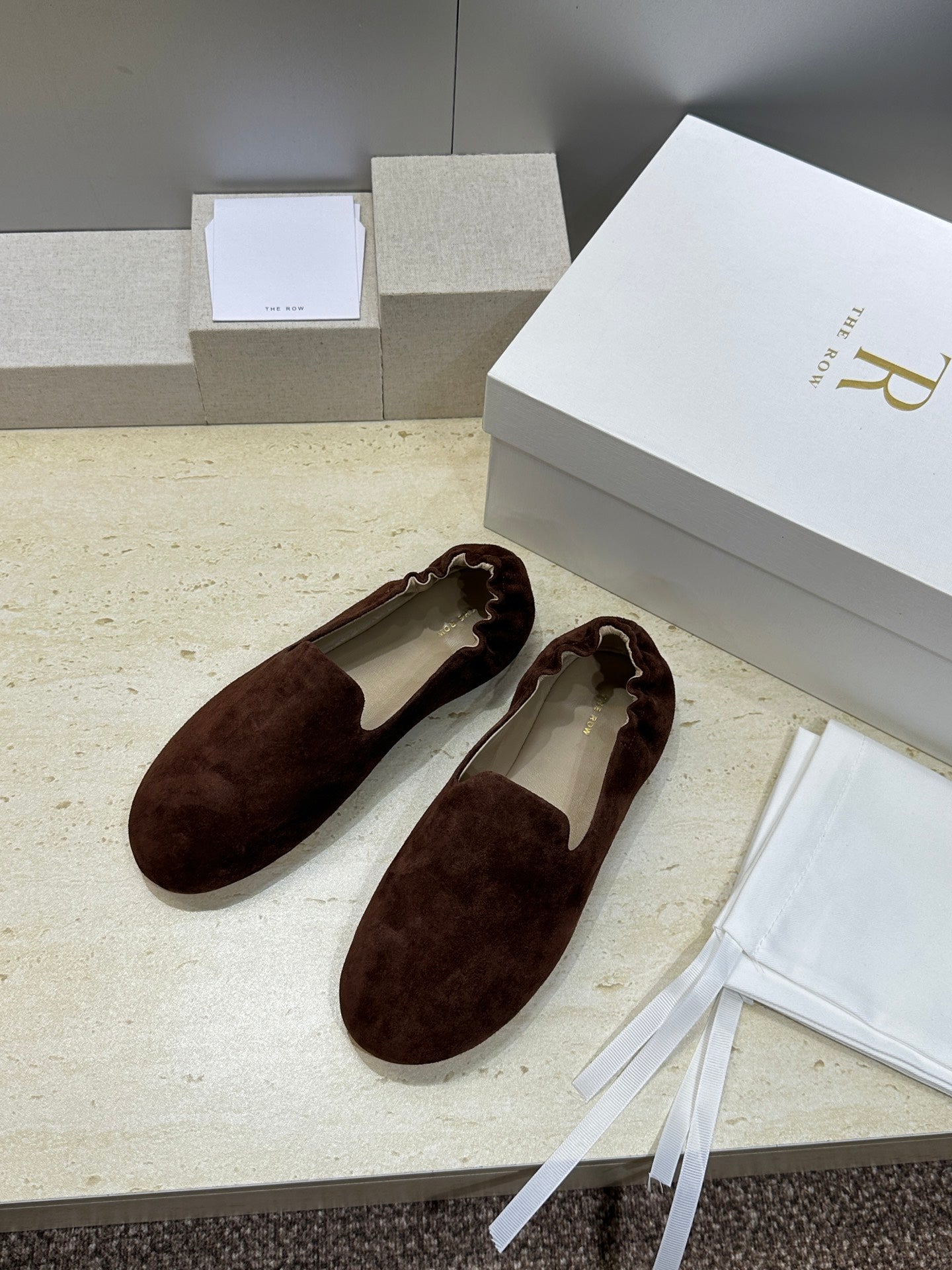 THE ROW 26S BALLET FLATS IN CHOCOLATE BROWN SUEDE