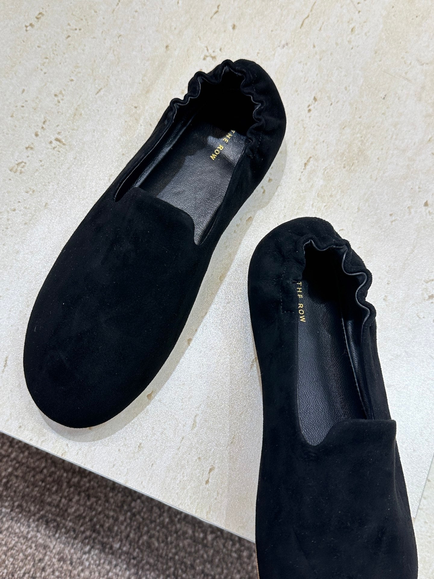 THE ROW 26S BALLET FLATS IN BLACK SUEDE