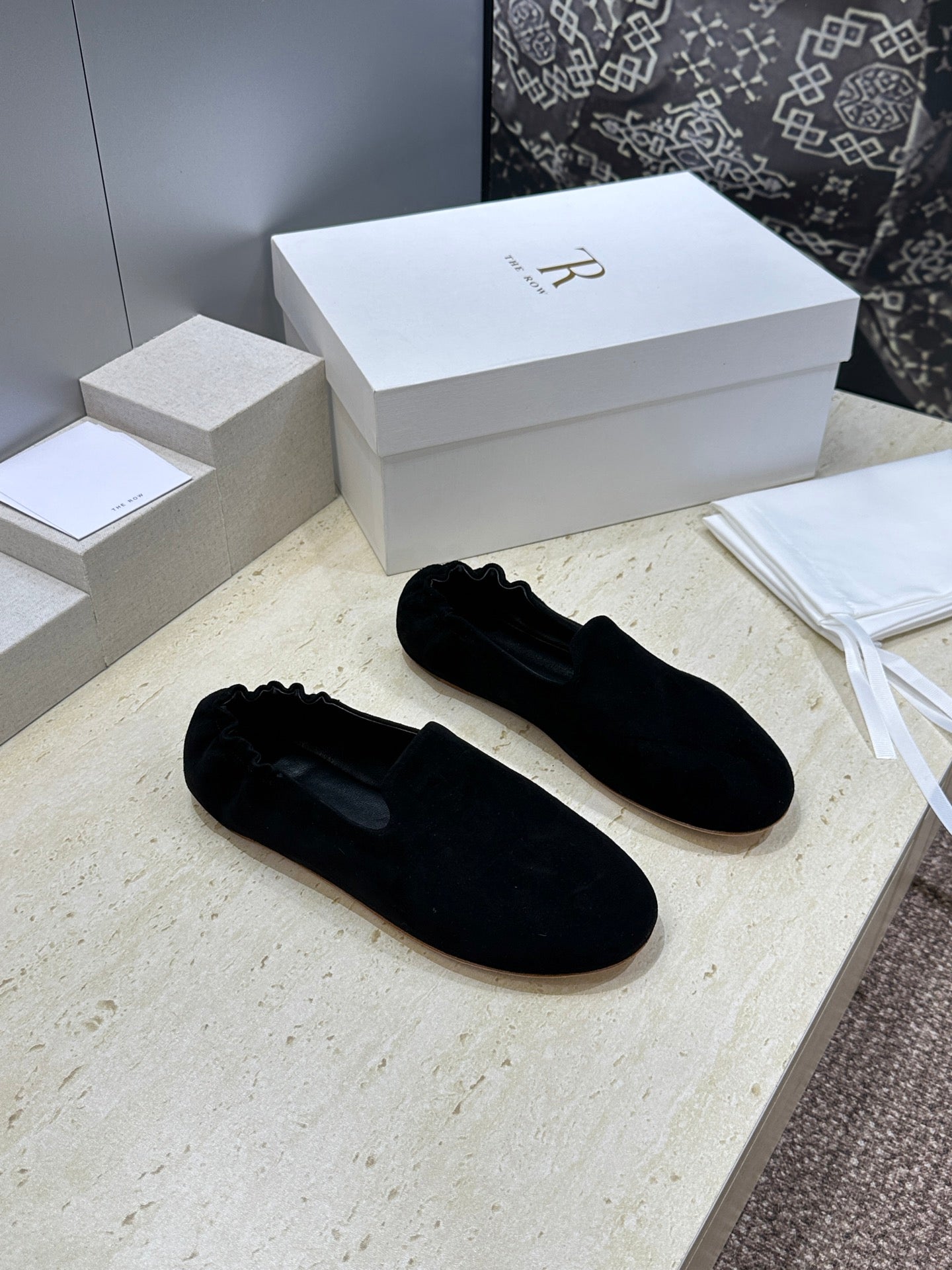 THE ROW 26S BALLET FLATS IN BLACK SUEDE