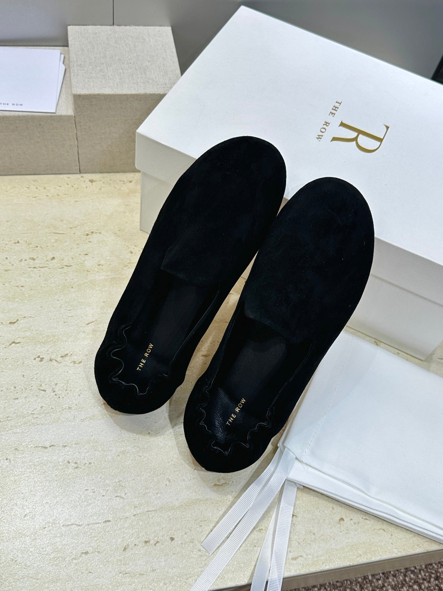 THE ROW 26S BALLET FLATS IN BLACK SUEDE
