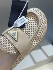 PRADA 26S MULE LOAFERS IN BEIGE MESH AND CALFSKIN