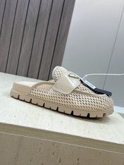 PRADA 26S MULE LOAFERS IN BEIGE MESH AND CALFSKIN