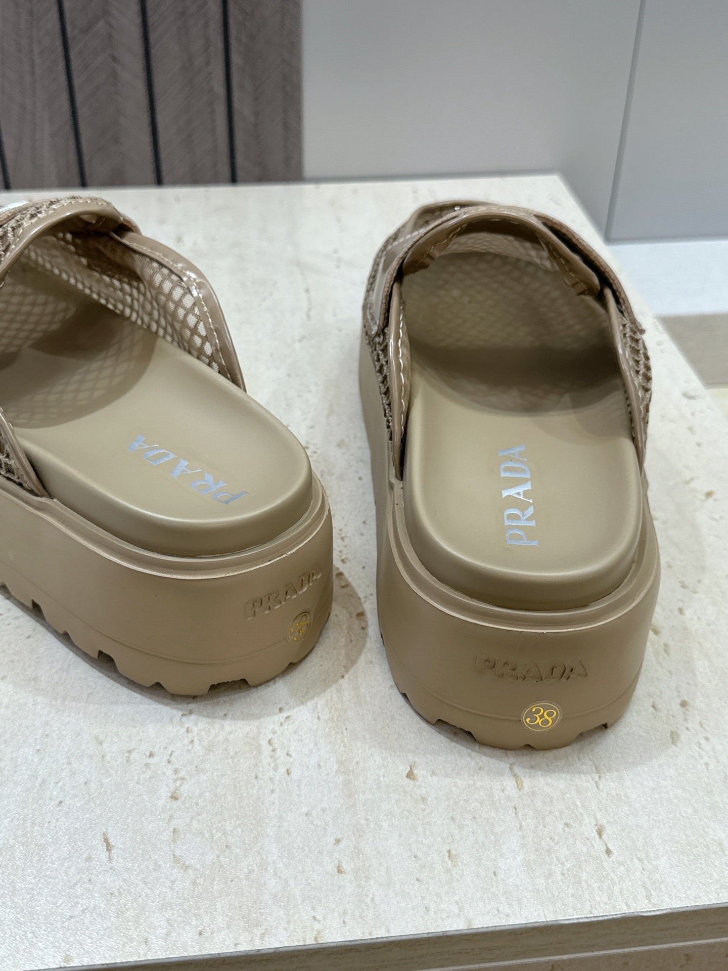 PRADA 26S MULE LOAFERS IN BROWN MESH AND CALFSKIN