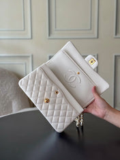 CHANEL 25S CLASSIC FLAP BAG 25 CM IN WHITE LAMBSKIN WITH GOLD HARDWARE