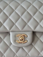 CHANEL 25S CLASSIC FLAP BAG 25 CM IN GREY LAMBSKIN WITH GOLD HARDWARE