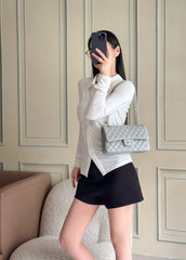 CHANEL 25S CLASSIC FLAP BAG 25 CM IN GREY LAMBSKIN WITH GOLD HARDWARE
