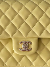CHANEL 25S CLASSIC FLAP BAG 25 CM IN LIGHT YELLOW LAMBSKIN WITH GOLD HARDWARE