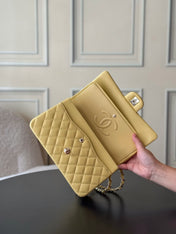 CHANEL 25S CLASSIC FLAP BAG 25 CM IN LIGHT YELLOW LAMBSKIN WITH GOLD HARDWARE