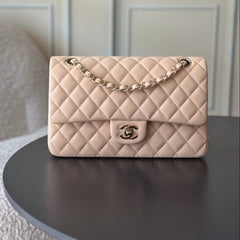 CHANEL 25S CLASSIC FLAP BAG 25 CM IN LIGHT BEIGE LAMBSKIN WITH GOLD HARDWARE