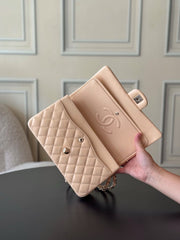 CHANEL 25S CLASSIC FLAP BAG 25 CM IN LIGHT BEIGE LAMBSKIN WITH GOLD HARDWARE