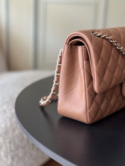 CHANEL 25S CLASSIC FLAP BAG 25 CM IN LIGHT BROWN LAMBSKIN WITH GOLD HARDWARE