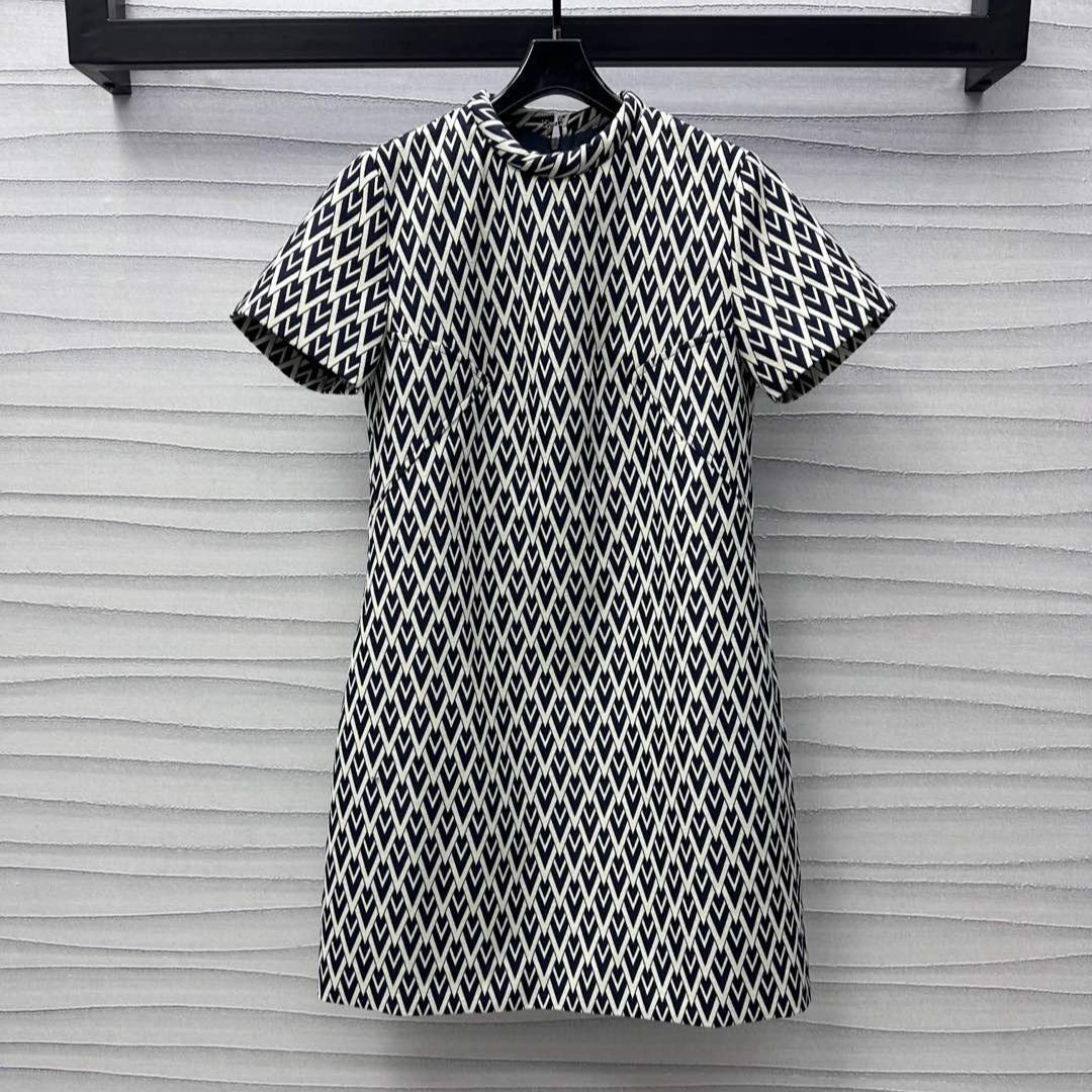 Valentino Black White Short Dress In Toute La V Jacquard