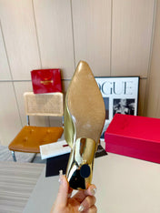 ROCKSTUD CAGED MULES 5 CM IN GOLD CALFSKIN