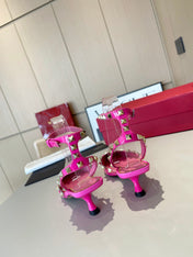ROCKSTUD CAGED SLINGBACKS 5 CM IN DEEP PINK CALFSKIN