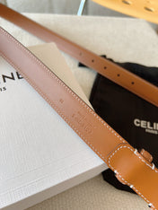 BELT 25MM TRIOMPHE LOGO CUT-OUT IN BROWN SMOOTH CALFSKIN WITH GOLD BUCKLE