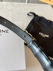 BELT 25MM TRIOMPHE LOGO CUT-OUT IN SMOOTH BLACK CALFSKIN WITH GOLD BUCKLE