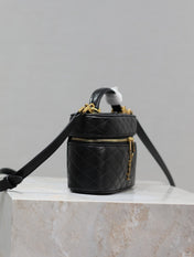 GABY MINI VANITY 18 IN BLACK QUILTED LAMBSKIN GOLD HARDWARE