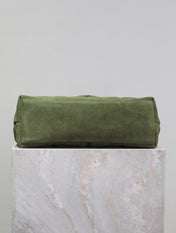 YSL 25S LOULOU PUFFER MM 29 IN GREEN SUEDE GOLD HARDWARE