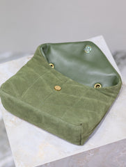 YSL 25S LOULOU PUFFER MINI 23 IN GREEN SUEDE GOLD HARDWRE