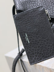 ENVELOPE CHAIN BAG 23 IN BLACK ELEPHANT TEXTURE LAMBSKIN SILVER LOGO